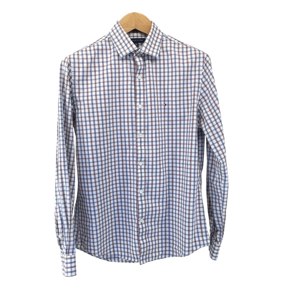 Tommy Hilfiger Mens Slim Fit Stretch Plaid Button Down Shirt Medium 15.5 34-35